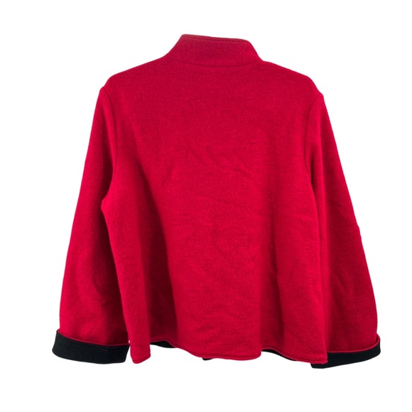 Chico’s 2 M 12 red black cape jacket 100% wool winter business casual Holiday - Picture 2 of 10